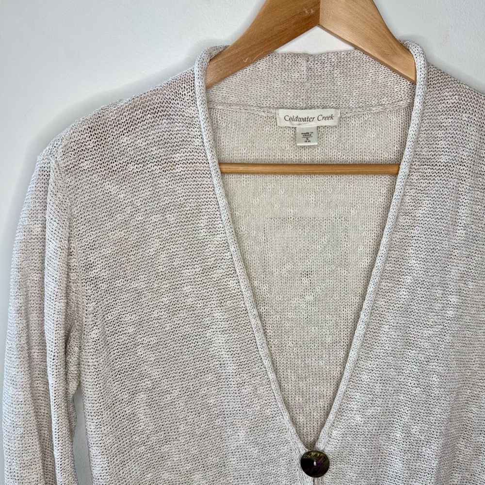 Coldwater Creek Linen & Cotton Cream Loose Knit Long Cardigan SMALL - Picture 2 of 11